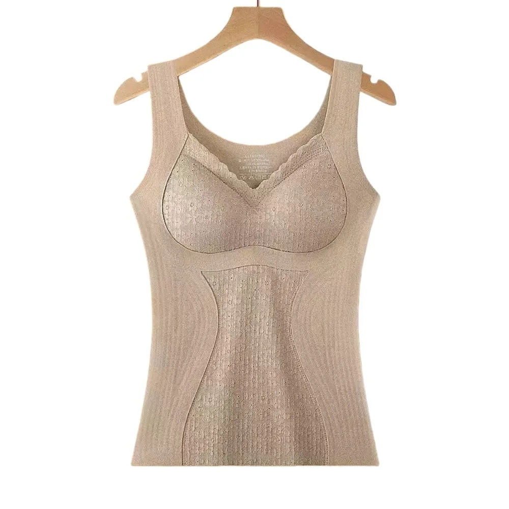 

Lace Cashmere Thermal Underwear Slimming with Padded Cups Wool Thermal Shapewear Camisole Tummy Control Velvet Fleece