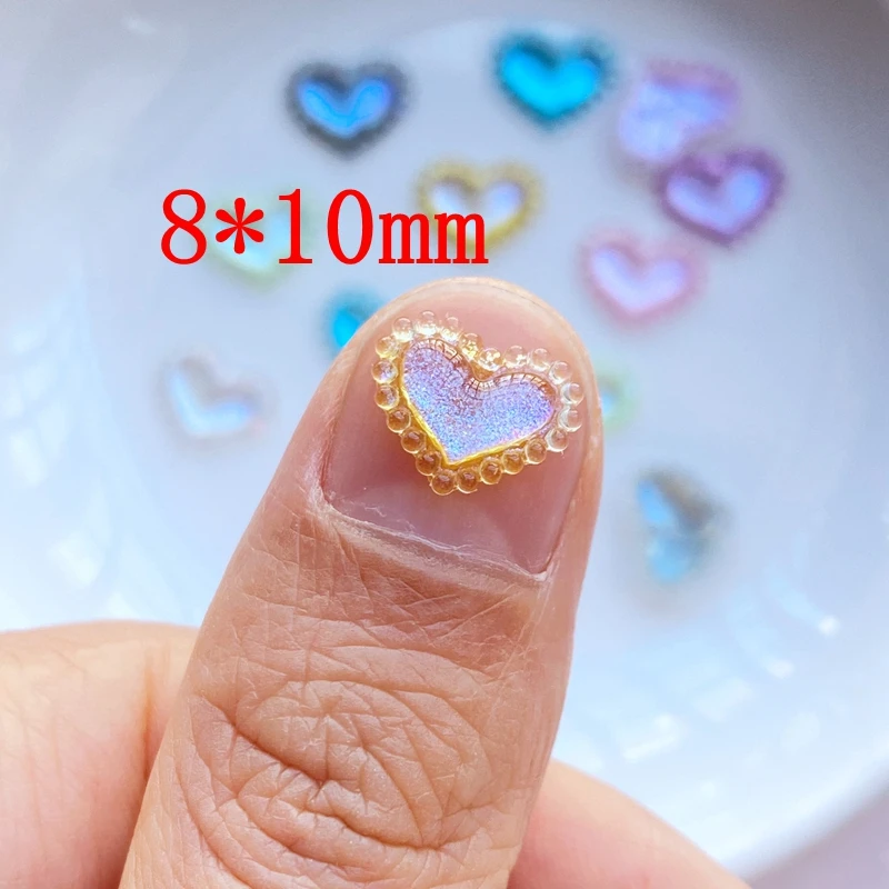 100Pcs New Cute Mini Shiny Heart Resin Figurine Crafts Flatback Cabochon Ornament Jewelry Making Hairwear Accessories