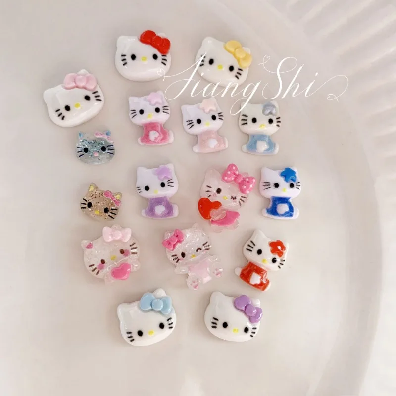 20Pcs Sanrio Cute Cartoon Hello Kitty Nail Art Accessories Sweet and Lovely Nail Decoration Cute Things for Girls