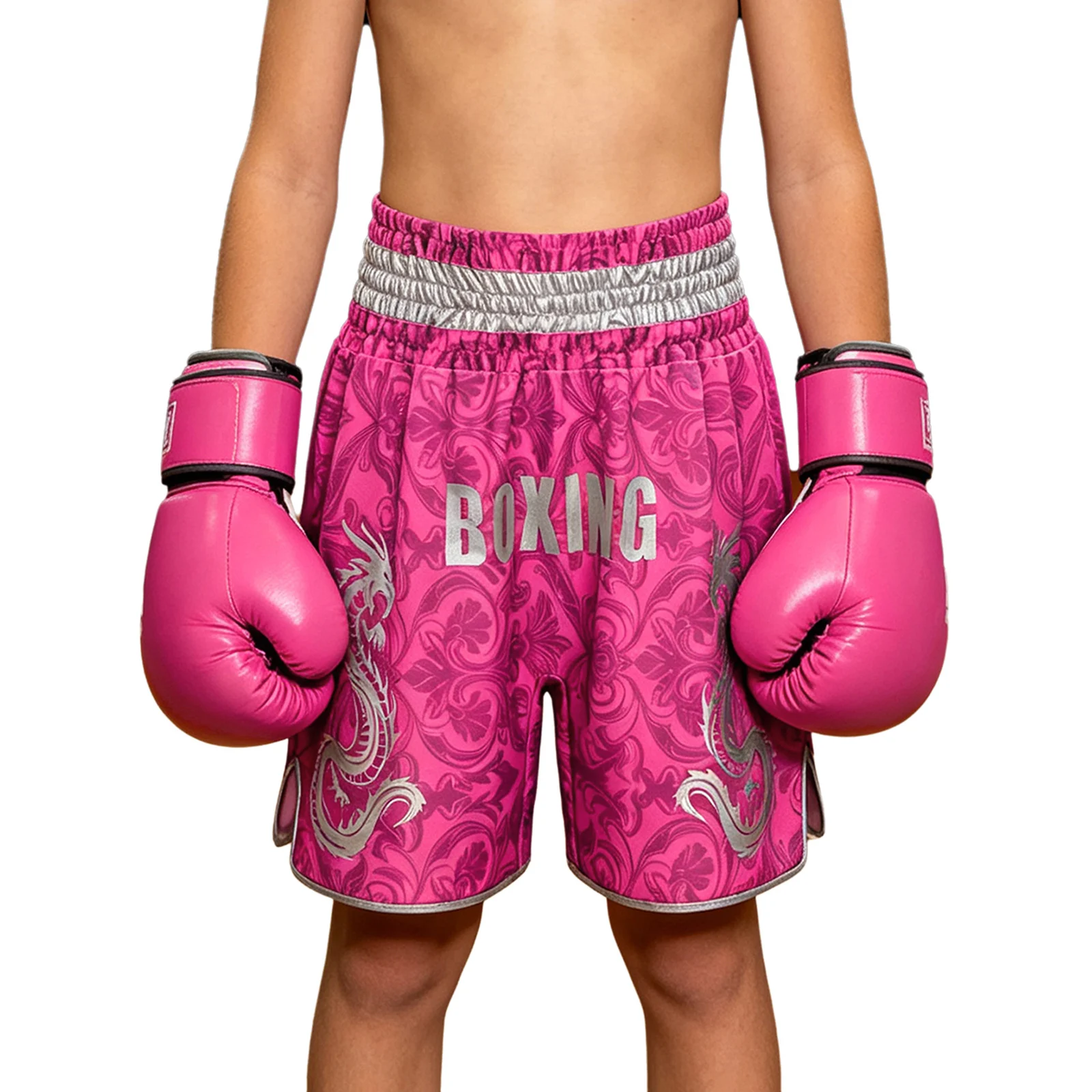 Kinder-Boxershorts für Jungen und Mädchen mit Weitem Metallic-Buchstaben-Drachen-Print, Kickboxen Kampfsport Boxershorts Trainings-Kostüm – Detail 11