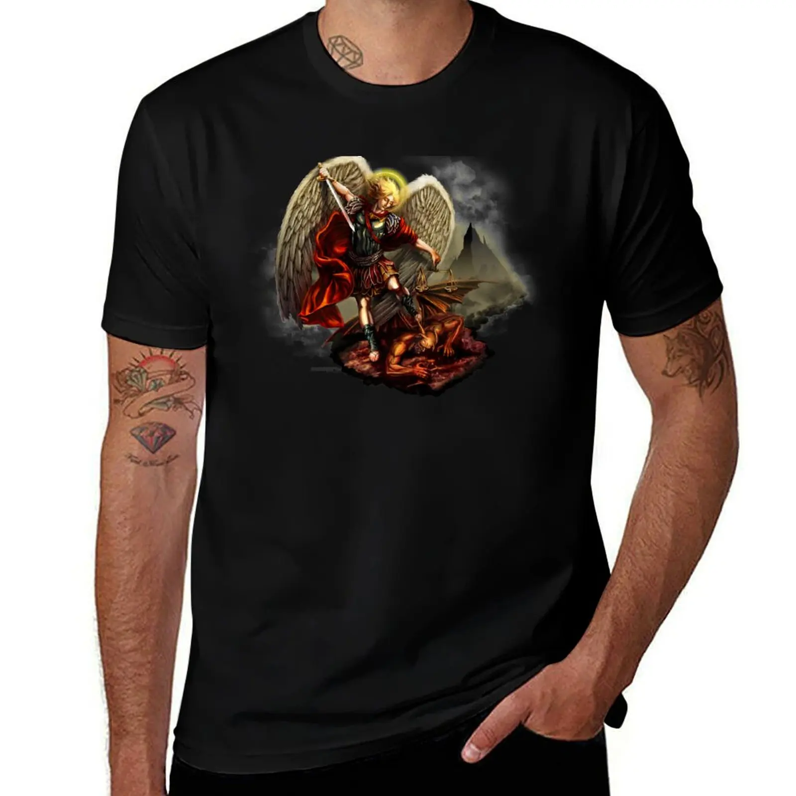 

Saint Michael Archangel against the Devil T-Shirt oversized customs workout shirts for men