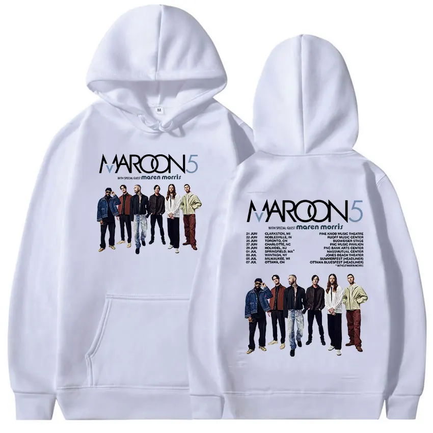 Rock Band Maroon 5 2024 Tour Print Hoodie Men's Hip Hop Vintage Oversized Sweatshirt Unisex Punk Gothic Pullover Clothing Hooded