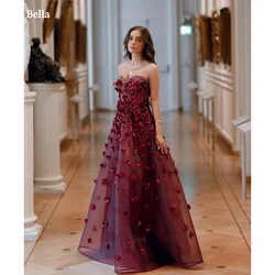 Bella Organza Strapless V Neck robes de soirée A-Line Floor-Length Appliques Evening Dresses Wedding Party Draped Wedding Dress
