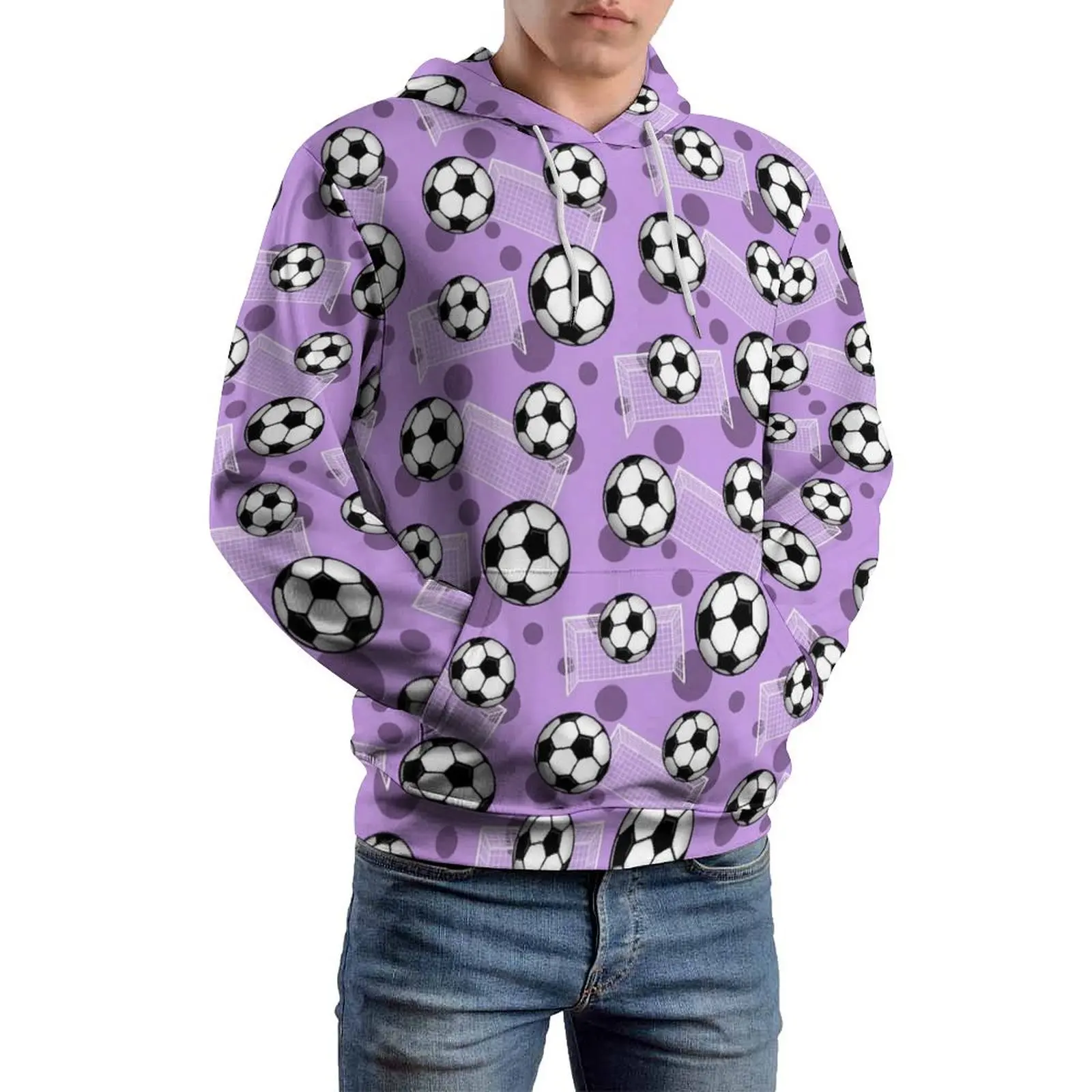 Soccer Ball Casual Hoodies Man Goal Purple Pretty Printed Hooded Sweatshirts Spring Long Sleeve Streetwear Oversized Hoodie