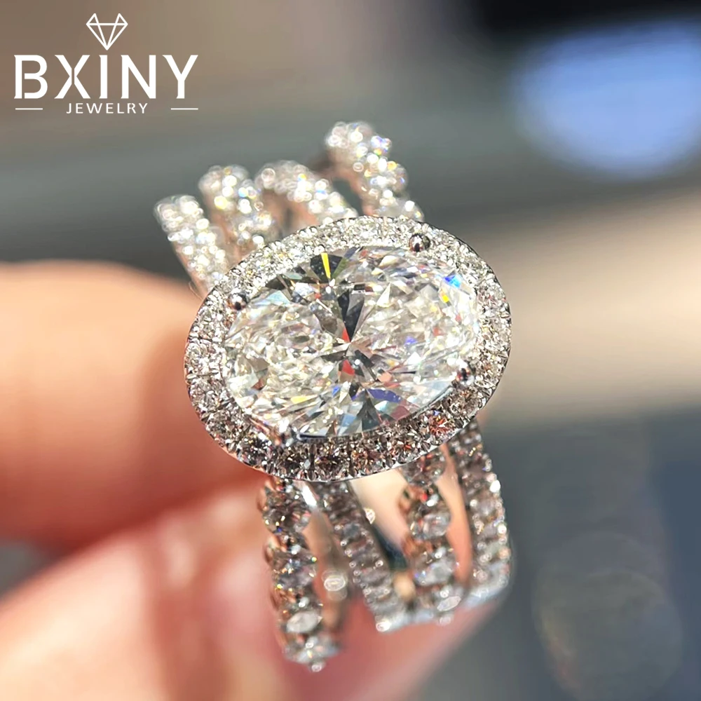 

BXINY 1.5CT Oval Cut Moissanite Rings 925 Sterling Silver for Women Lab Diamond Multiple Band Gift Fine Jewelry With Certificate