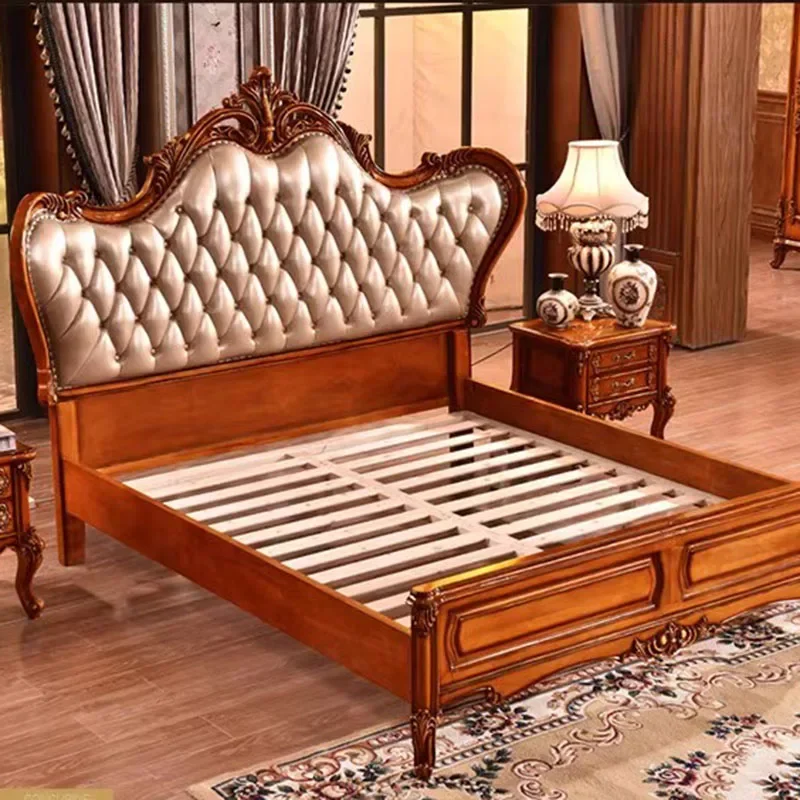 Hand Carved Modern Bed Soft Master Leather Sleeping Children Bed Girl Wooden Sleeping Bedroom Cama Casal Household Products