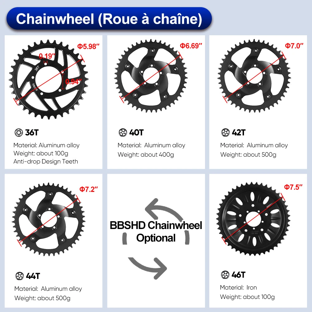 Original BAFANG 40T 42T 44T 46T Chainwheel For 8FUN BBSHD 1000W Mid Drive Motor Bike Chainring Bicycle Chain Ring Replacements