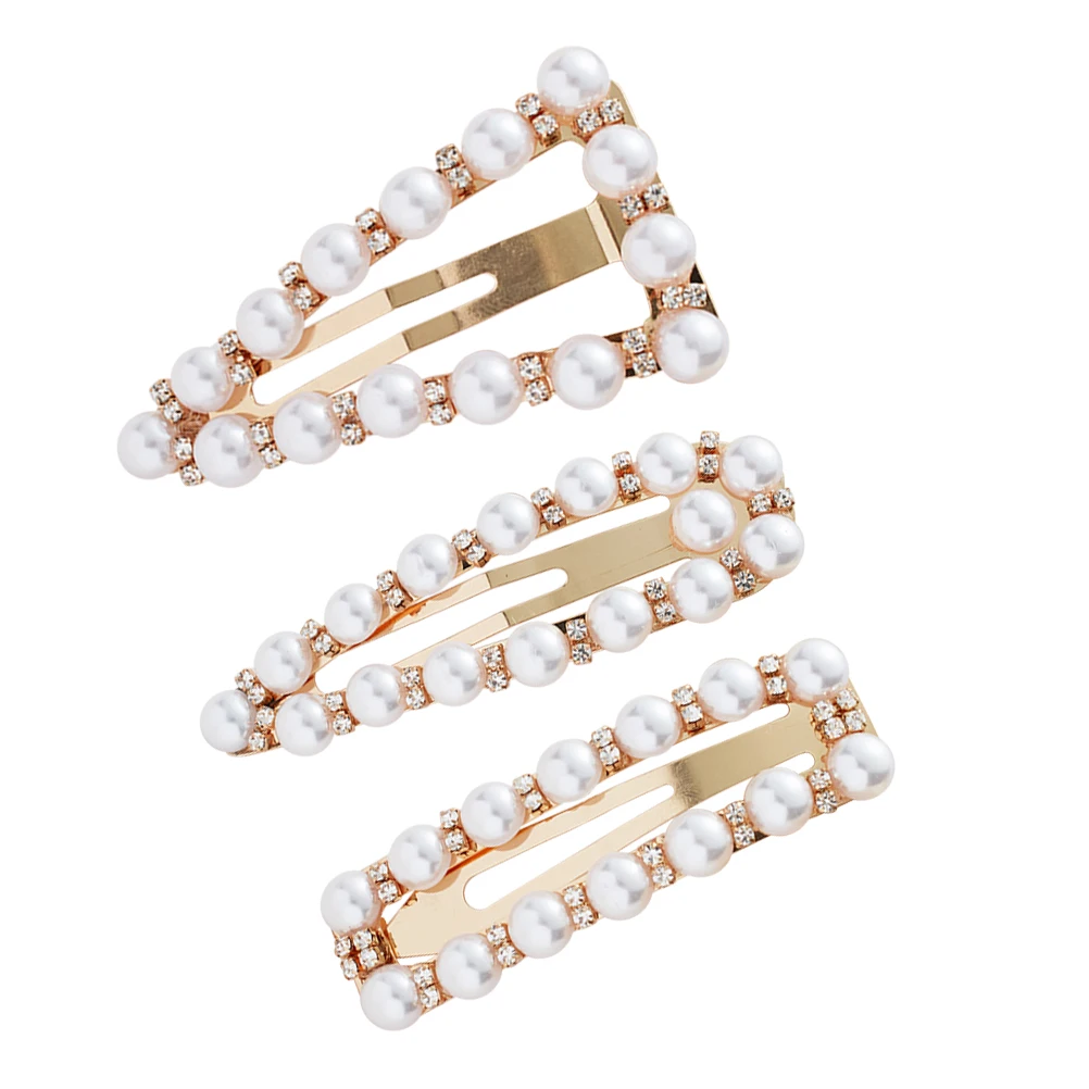 

3 Pcs Oversized Pearl Hair Card Clips for Girls Jewelry Women Rhinestones Clasps