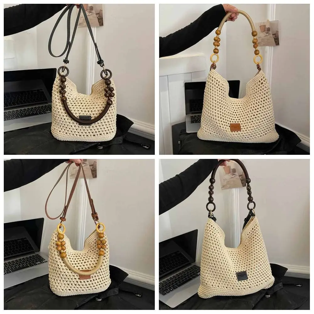 

Large Capacity Beach Woven Bags Summer Hollow Out Shoulder Bags Streetwear Bohemian Beach Bucket Bags