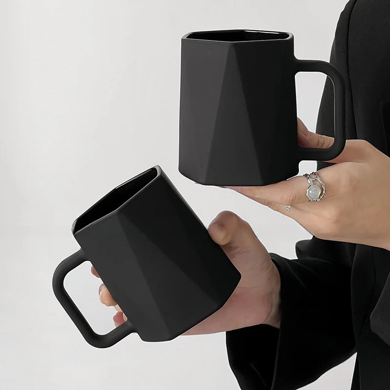 iosn-geometric-matte-glass-tea-cup-with-handle-drinking-water-cup-chinese-style-home-use-small-batch-popular-black-color-mug