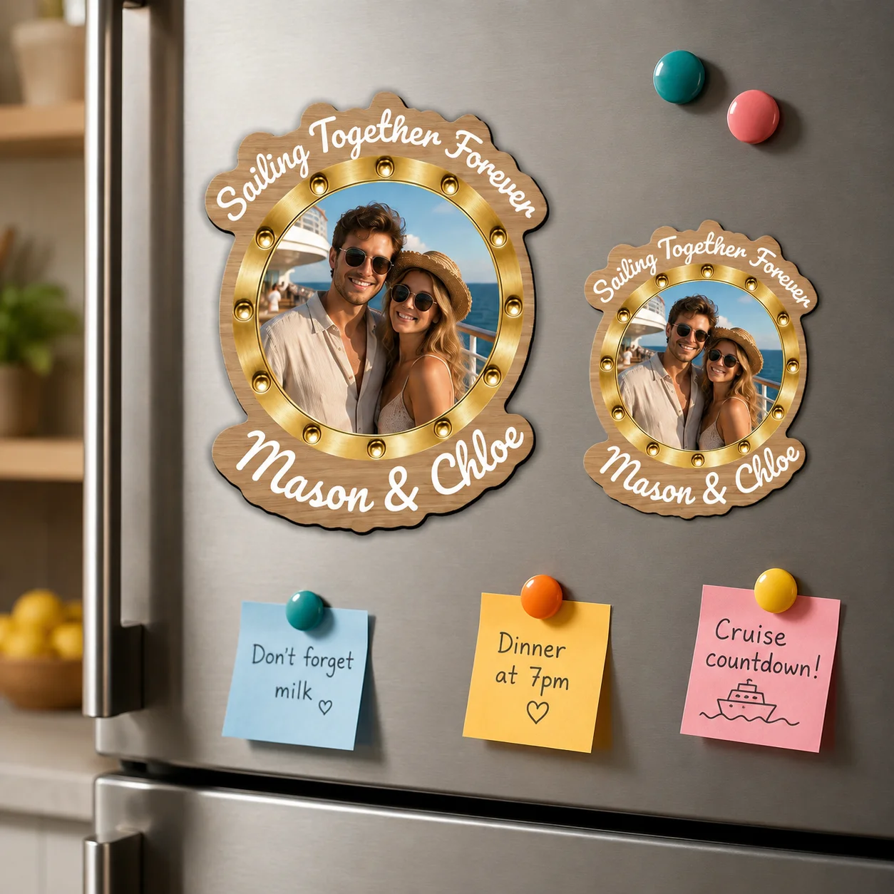 Personalisierter Kreuzfahrt-Türmagnet mit Foto und Namen, Kühlschrankmagnet für Kabinentür, Kühlschrank, Paar-Jubiläum, Reisegeschenk, Dekoration
