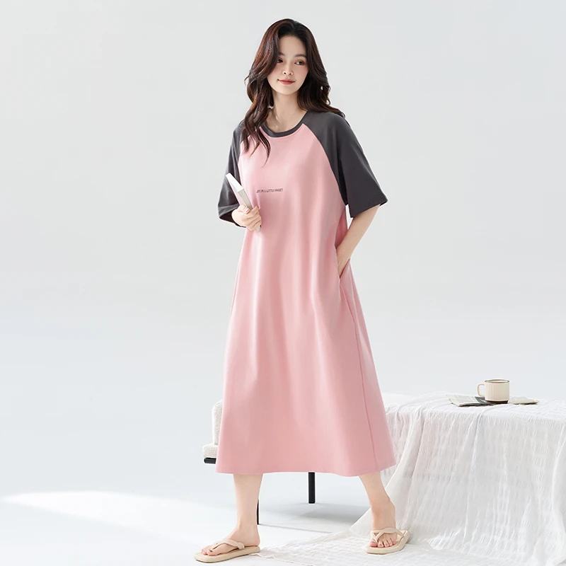 

New Summer Plus Size 4XL Nightgown Loose Women Short Sleeve Nightdress Female 100% Cotton Maternity Sleepwear Nightdress