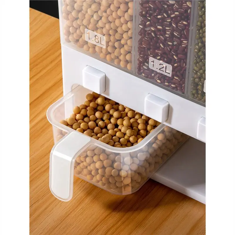 Home Cereals Dispenser 6 Compartment Storage Jar Sealed Rice Storage Box Grain Dry Food Tank Kitchen Moisture Storage Organizer