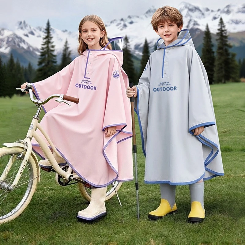 Children's Cape Style Raincoat Outdoor Cycling PVC Waterproof Raincoat Big Brimmed Fashion Students Attending School Raincoat