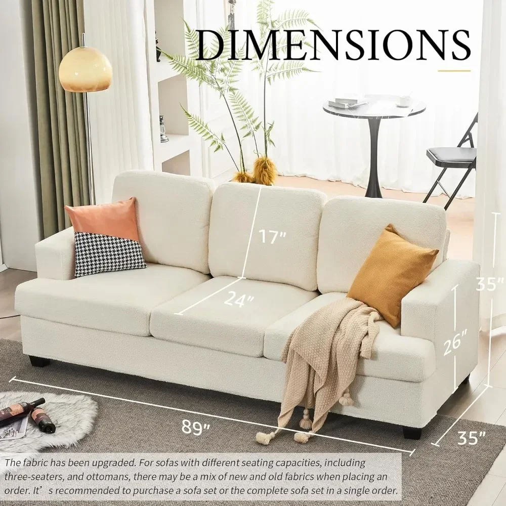 89 Inch Sofa,Extra Deep Seats, 3 Seater Sofa- Modern Sofa Couch, Couch for Living Room Apartment Lounge, Offwhite Bouclé