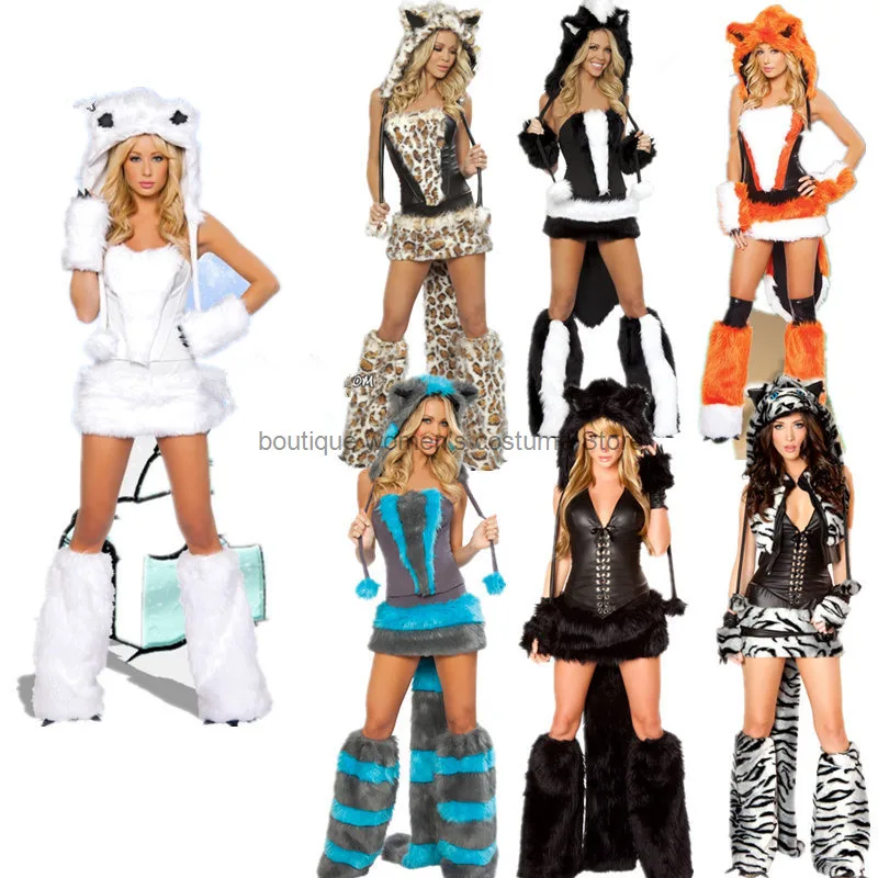 

Animal Cosplay Costume Various Halloween Styles Big Bad Wolf Polar Bear Leopard Print Catwoman Tiger Fox Animal Furs Costume