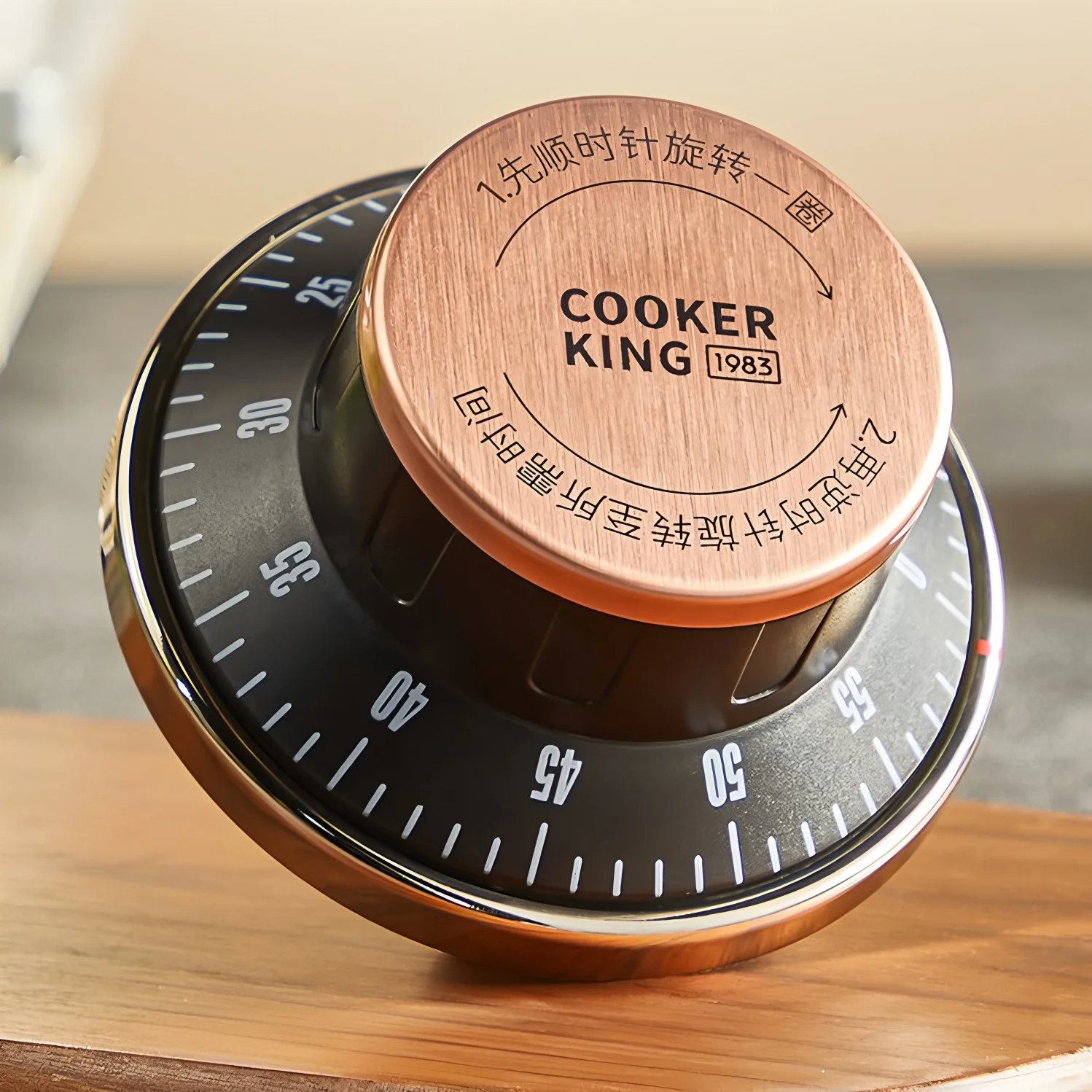 COOKER KING Rose Gold Timer for Kitchen Lid Knob Mechanical Visual No Battery, 75dB Loud Alarm Mountable for Cooking Baking