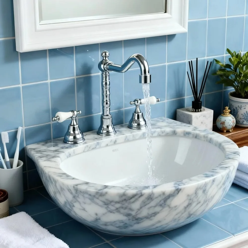 

Antique Brass Traditional Basin Faucet Luxury 3-Hole Mixer for Bathroom with Dual Handle Countertop Installation for Living Room