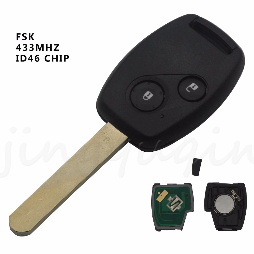 jingyuqin Replacement Remote Car Key 2/ 3 Buttons & 433MHz & ID46 Chip - FOB for Honda Cr-V Civic 2005 2006 2007