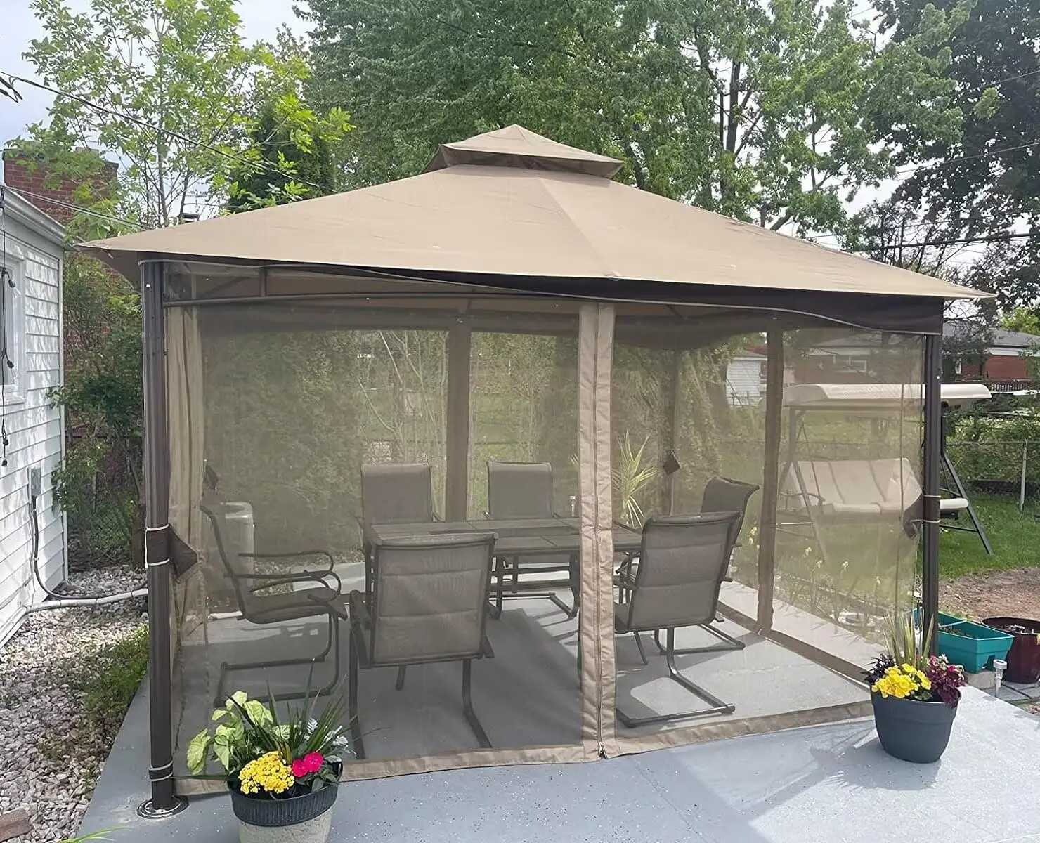 10'x13' Patio Gazebo Double Roof Ventilation Mosquito Netting Outdoor Lawn Garden, Customized