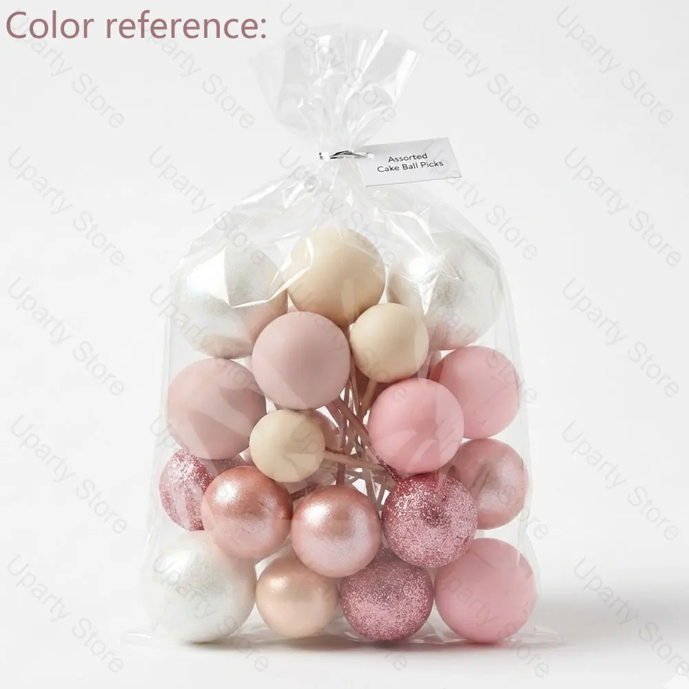 55pcs Blush Pink Ball Cake Toppers Glitter Rose Gold Nude Light Pink Cake Balls for Birthday Baby Shower Wedding Cake Decoration view 4