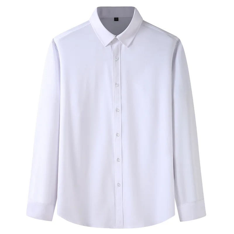

Men's European size straight tube long sleeved shirt Youth business casual no iron elastic solid color shirt