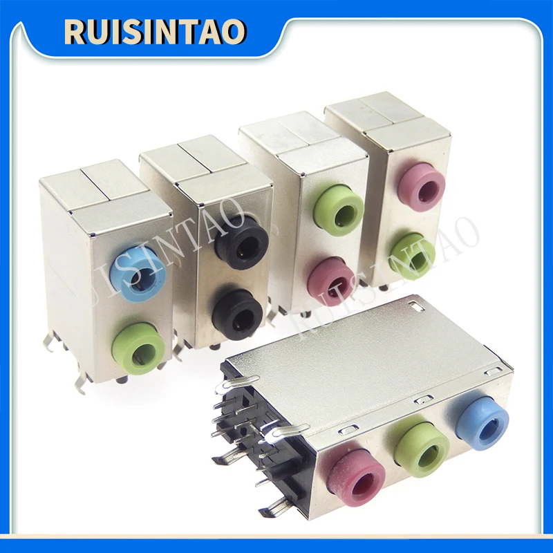 1Pcs PJ306E Headphone Jack 3.5mm 2P 3P Red + Green + Blue Hole Desktop Computer Motherboard Audio Socket DIY Repair Connector