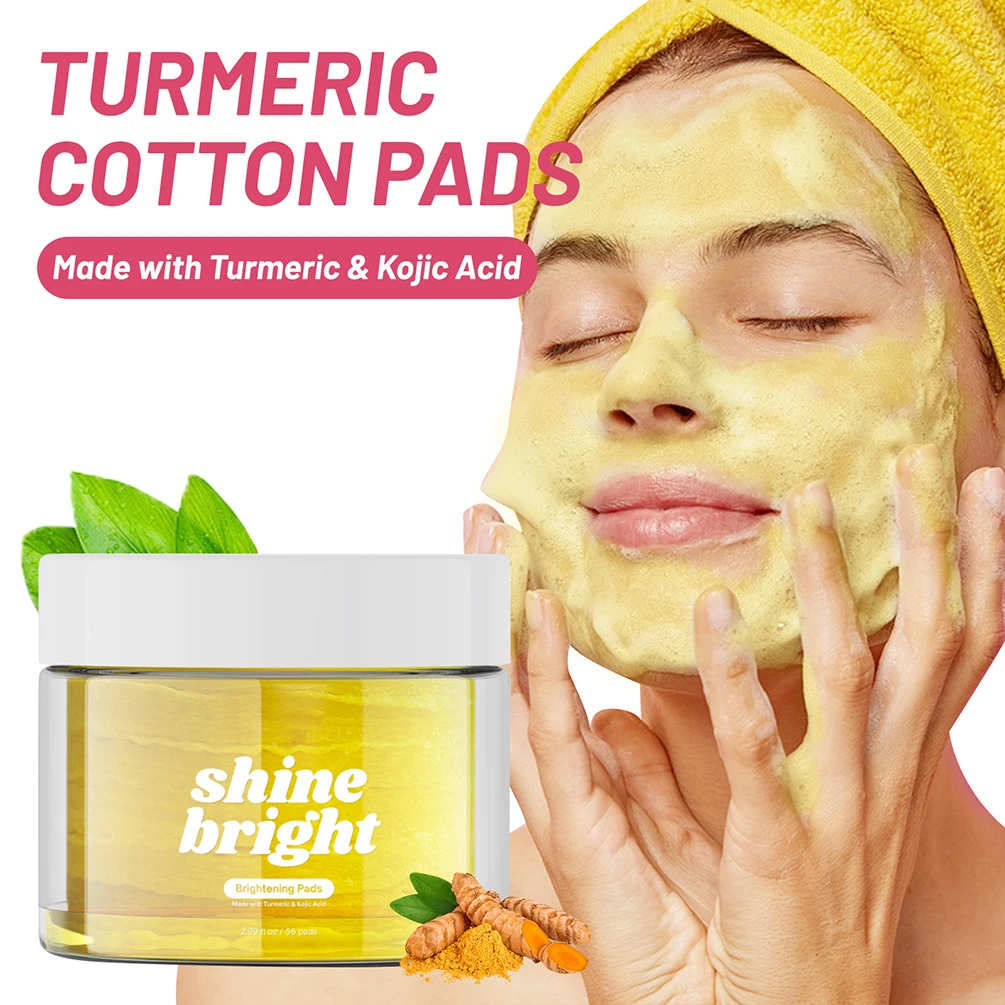 55pcs Brightening Pads Custom Logo Turmeric Kojic Acid Cleansing Makeup Private Label Skin Care Product Wholesale Cruelty Free