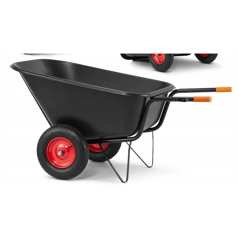 

Solid steel two-wheel trolley with 300-liter plastic bowl, sturdy and stable tool for garden and horse feed