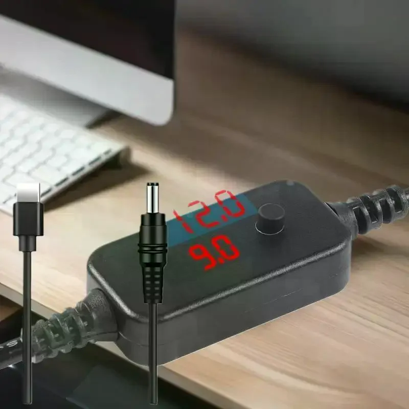 Type-C to DC 65W Power Boost Cable for WiFi Router and Mini Fan, 5-20V Converter with 8/10 Adapters
