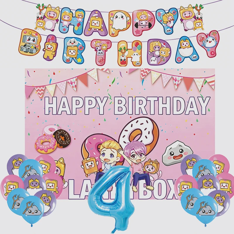 

Lanky Box banner Birthday Party Supplies backdrop Cake Topper Latex Balloon Boy Decoration Banner Baby Shower Gift For Kid Decor