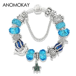 Green Crystal Turtle Charm Pendant Bracelets & Bangles Blue Ocean Animal Bead Bracelet Pulseras Diy Fashion Jewelry Gift
