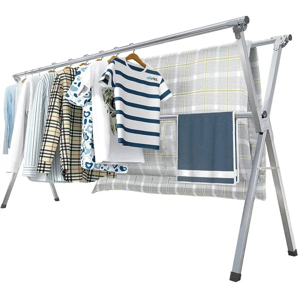 

Clothes Drying Racks, Heavy Duty StainlSteel Clothes Standing Drying Pole with 20 Windproo Hooks or The Balcony Indoor or Outdoo