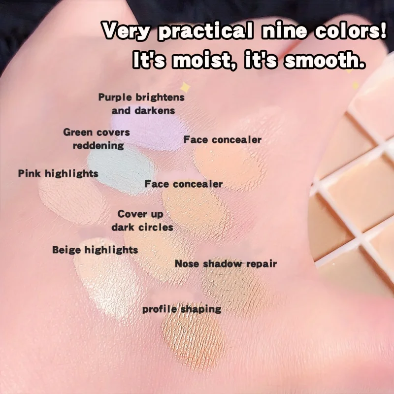 9色コンシーラーパレット、防水・防汗コンシーラー、シミ、ニキビ、クマ、涙痕用。色補正コ