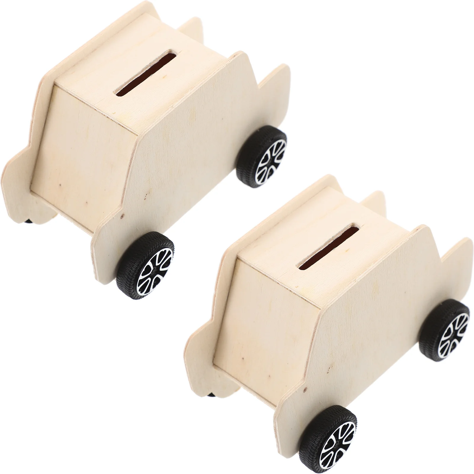 Vaguelly 2 قطعة وعاء توفير المال الخشبي الخيزران حصالة على شكل حيوان للأطفال البنك الأبيض شكل سيارة الجنين الملحقات #3