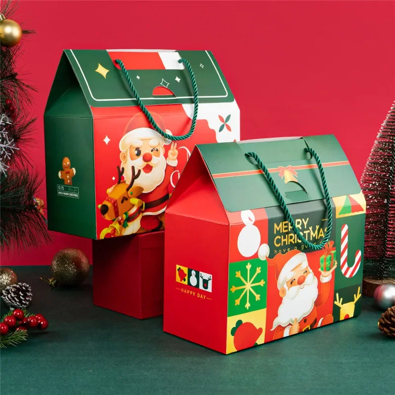 4/12pcs Marry Christmas Gift Packaging Box with Handle Santa Claus Candy Kids Child Holiday Happy New Year Party Favors