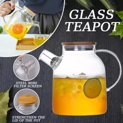 Glass Teapot Heat Resistant 1.8/1L Transparent Borosilicate Cup Wooden Cover Glass Teapot Removable Filter Home Tool VIE LENTE