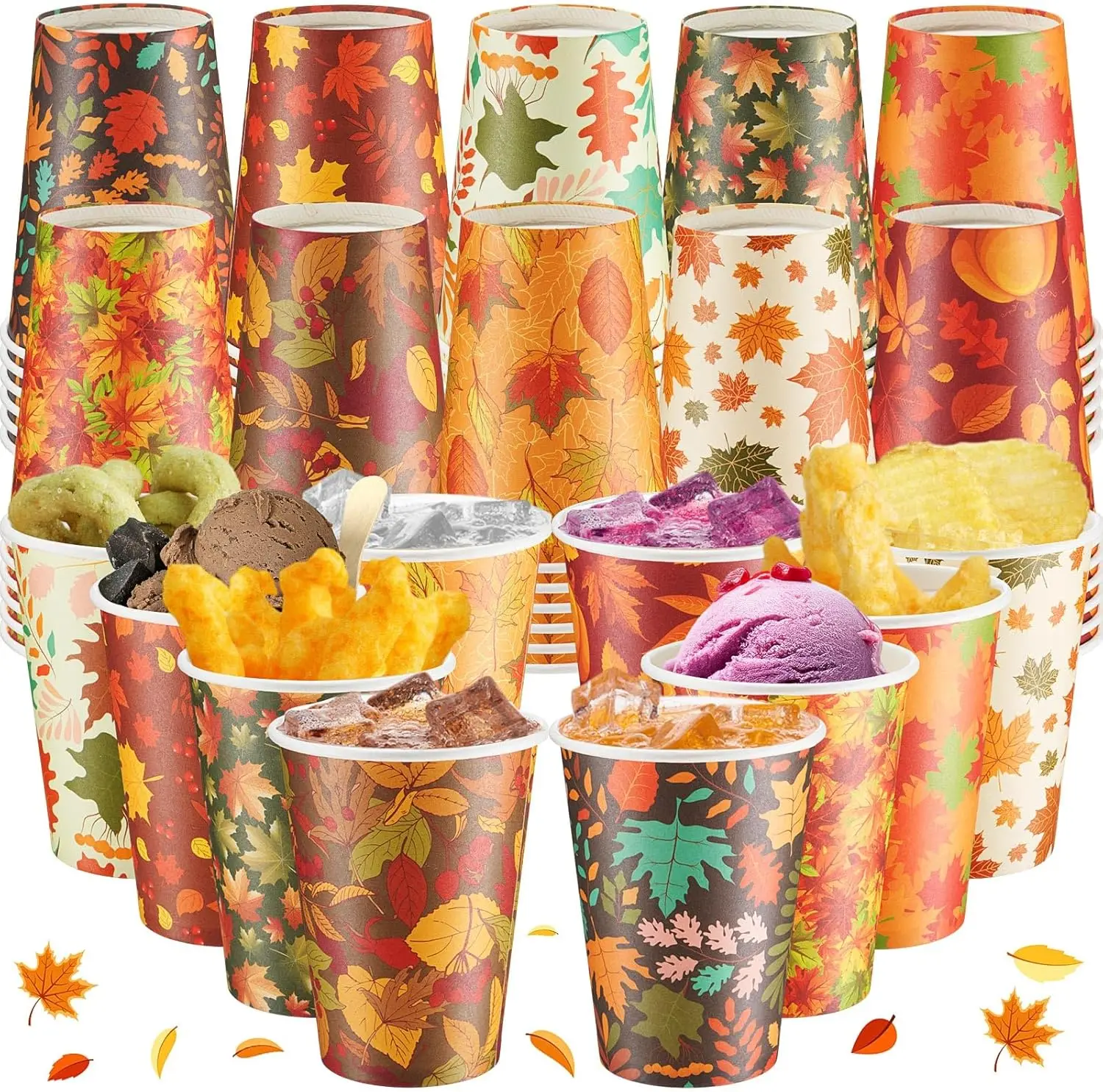 

120 Pcs Fall Thanksgiving Paper Cups 12 oz Disposable Maple Leaves Coffee Cups Autumn Drinking Mug for Hot and Cold Beve