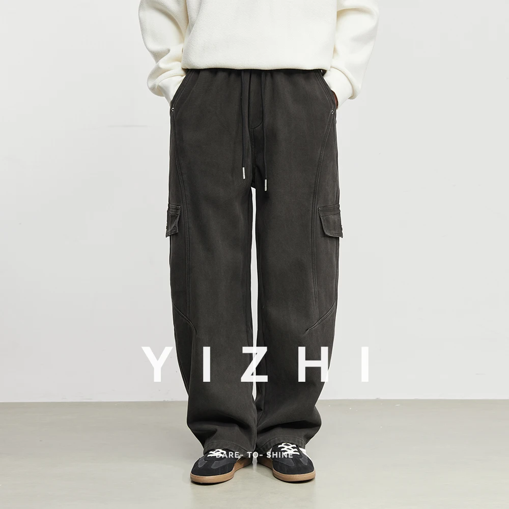 

Fashion Men's Fleece-Lined Curved Blade Jeans Cargo Pants New 2025 Autumn Winter Loose Wide-Leg Warm Casual Trousers