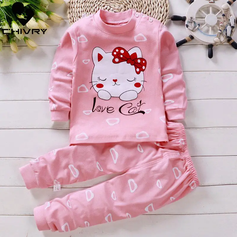 2023 Newborn Kids Boys Girls Pajama Sets Cartoon Long Sleeve Cute T-Shirt Tops with Pants Toddler Baby Autumn Sleeping Clothes