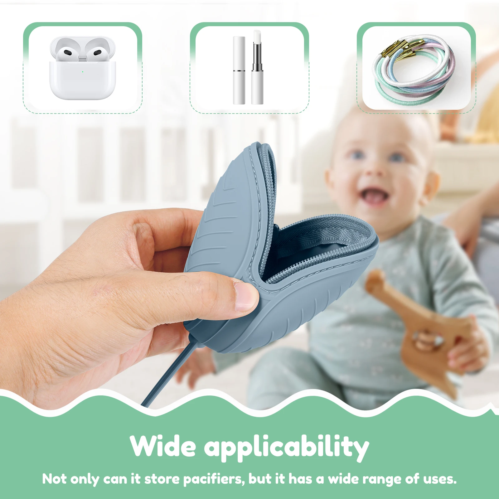 Silicone Nipple Storage Bag Portable Soother Organizer Dustproof Storage Bag with Lanyard Secure Hanging Baby Pacifier Holder