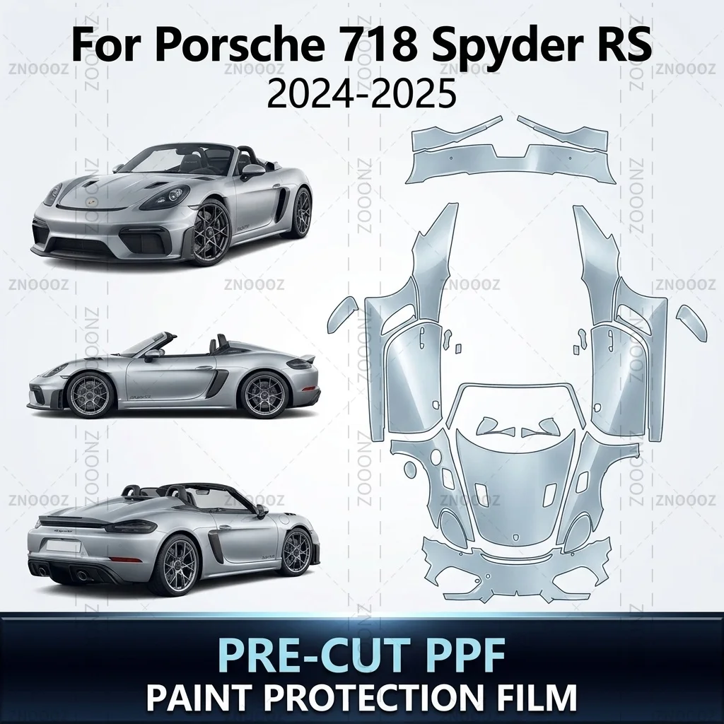 Für 2024-2025 Porsche 718 Spyder RS 8,5 Millionen Stück Vorgeschnittene PPF TPU Selbstheilende Lackschutzfolie für das Gesamtfahrzeug Glänzend Transparent Matt Schwarz