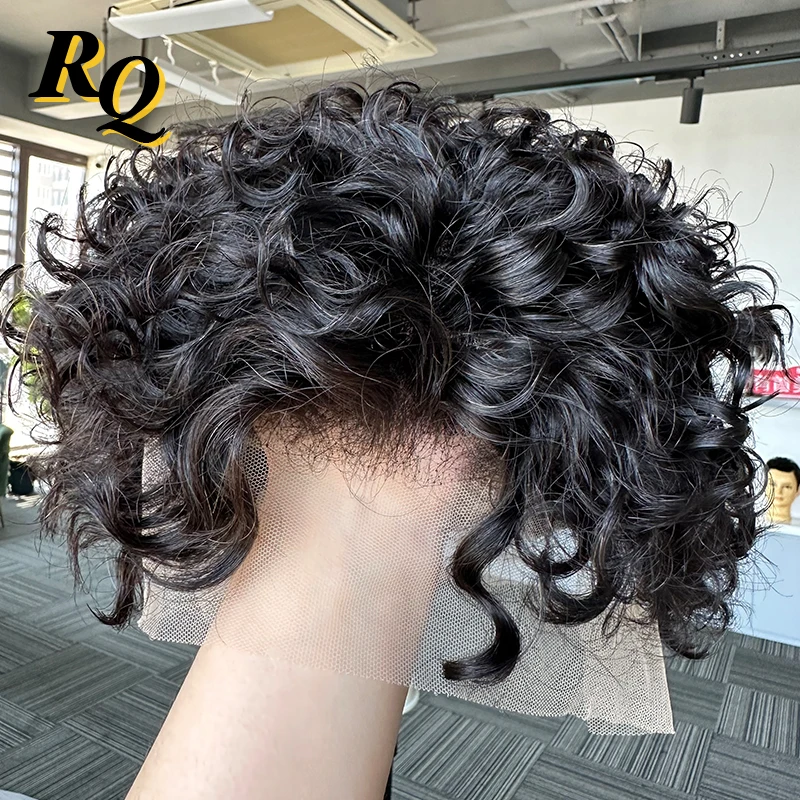 Curly Wig For Man Full Lace Wig Men\'s Hairpiece Toupee Men Virgin Human Hair Replacement System Pieces For Men Women Pixie Cut