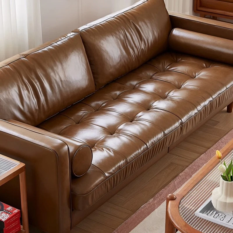 Sofa oil wax simple living room small apartment combination American retro expression full leather sofa