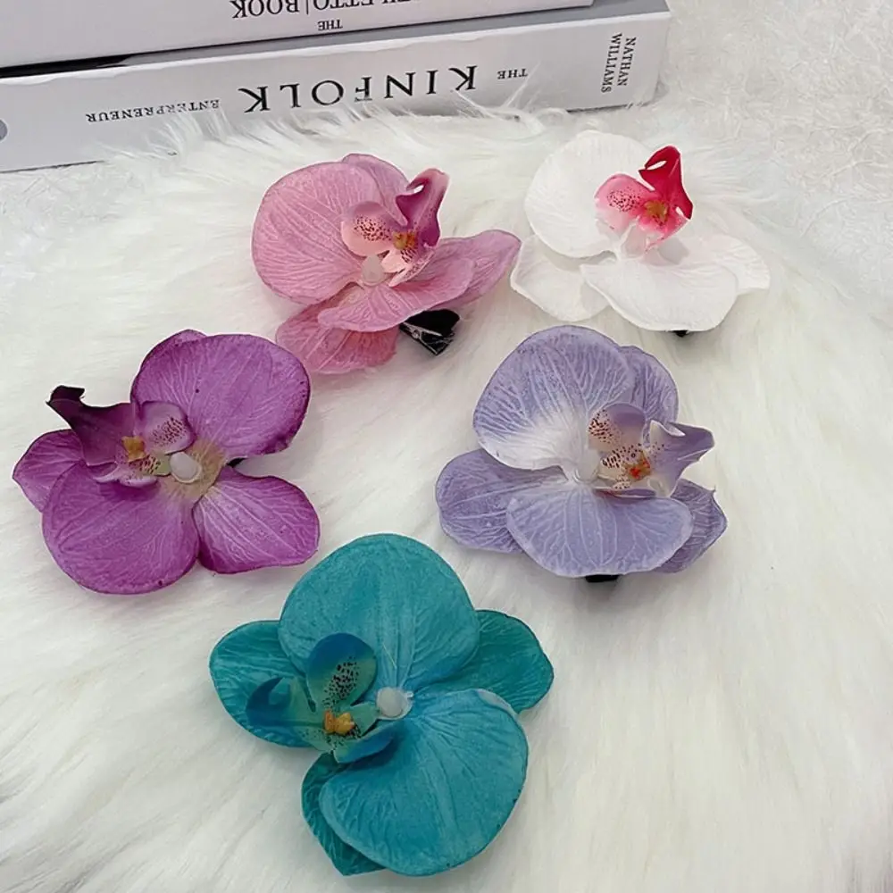 Cloth Butterfly Flower Hair Clip Korean Style Bohemian Style Orchid Flower Hairpin Ponytail Clip Butterfly Orchid Girl Hair Clip