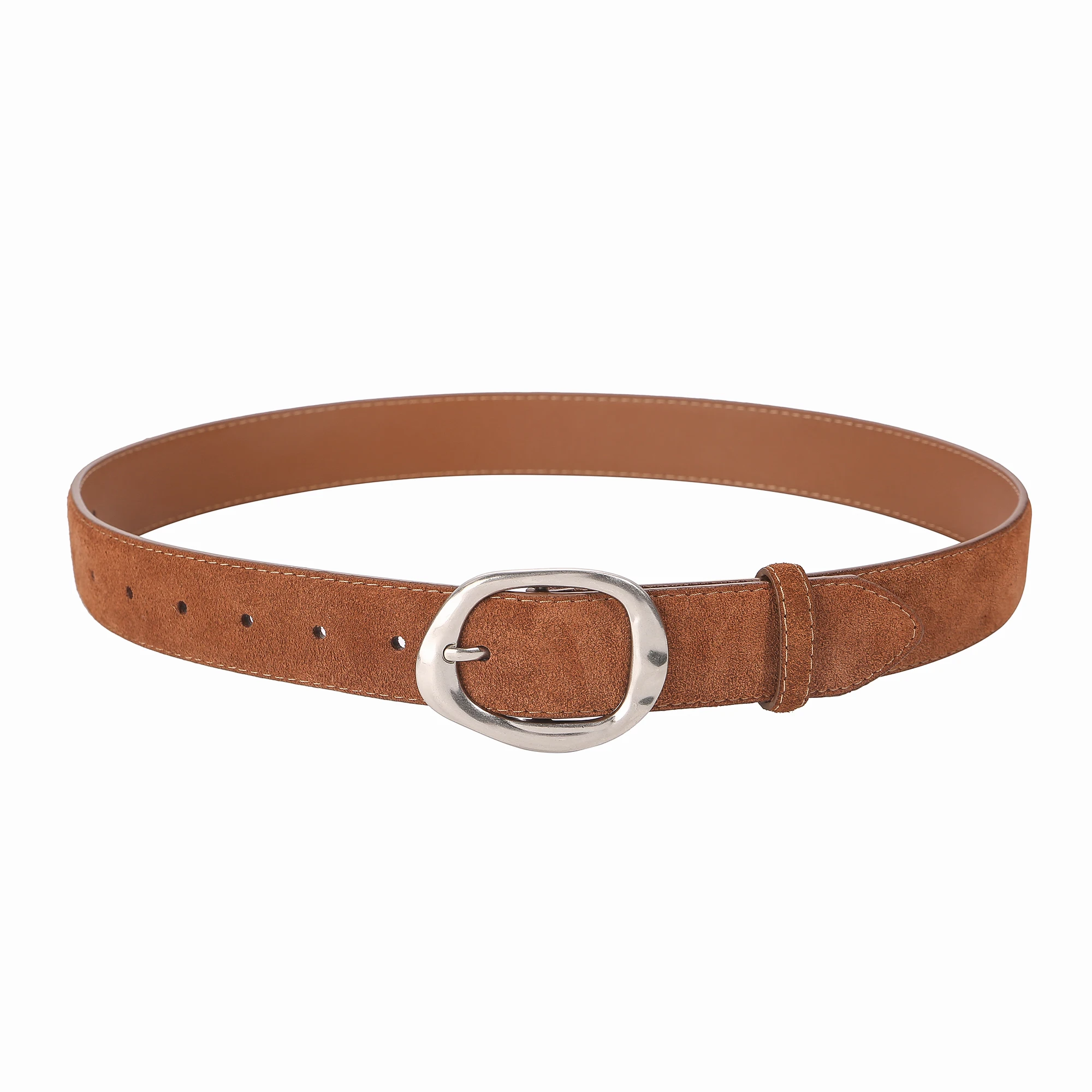 Neuer luxuriöser Wildleder-Rindsledergürtel für Damen im Vintage-Stil mit silberner Metallschnalle, 3,3 cm breiter Bund für Kleider und Jeans – Detail 10