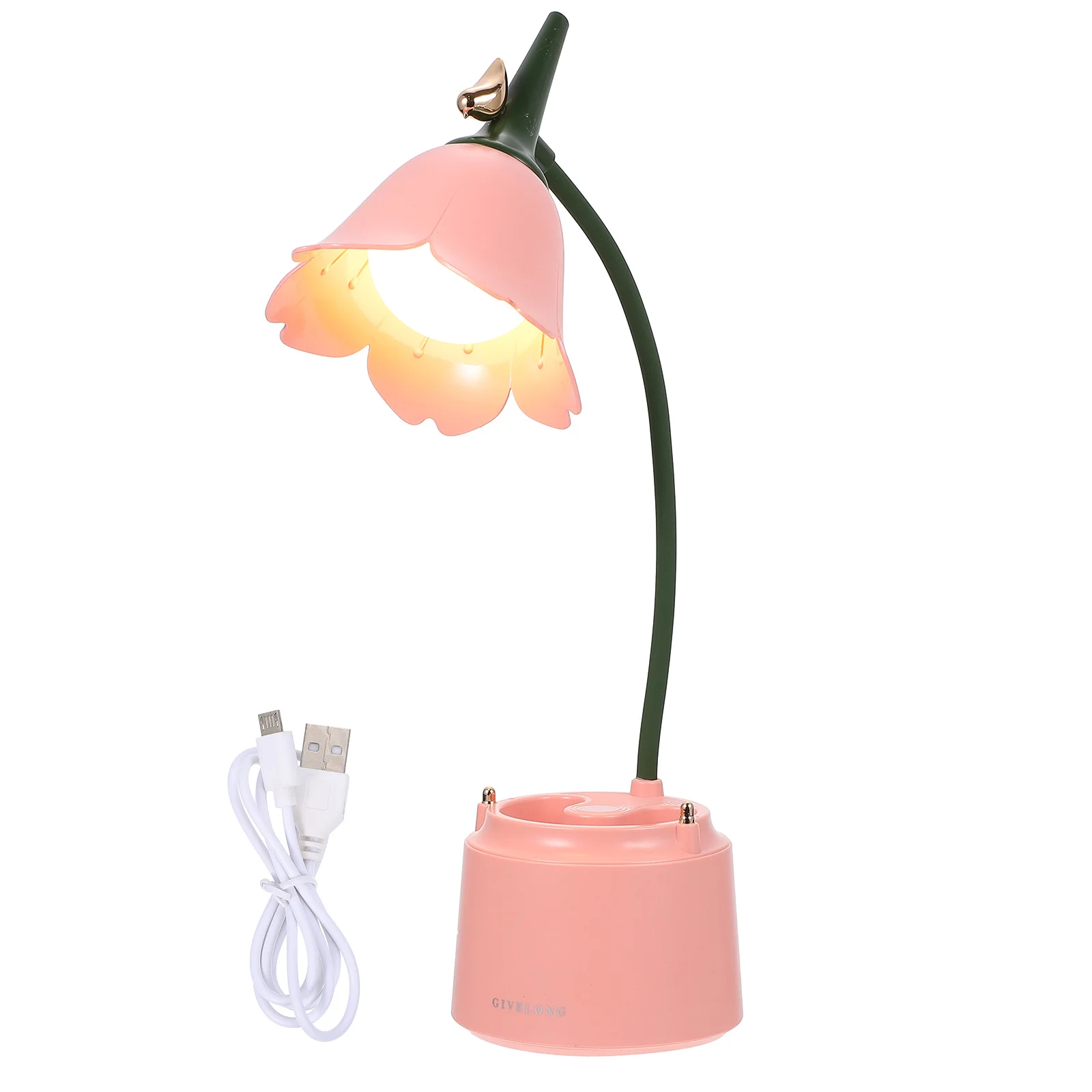 

1Set Charging Eye Care Desk Lamp with Pen Holder Modern Flower Bird Style Decorative Table Light for Home Office Study