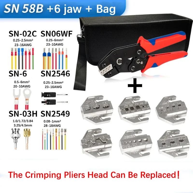 

SN-58B Crimping Pliers Change Jaw Kit Tool 02C /-6/03H/06WF/2546/2549 Terminal Wire Electrical Pliers Wiring tools