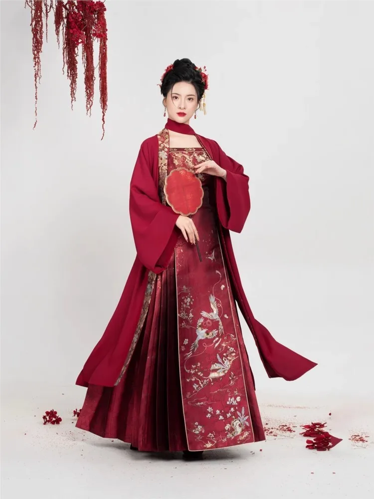 معطف مفتوح من الأمام فستان بدون حمالات منقوش بالزهور لحفلات الزفاف على الطراز الصيني الجديد من Hanfu