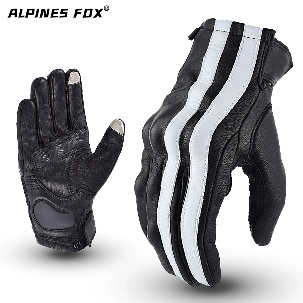 Vintage Motorcycle Gloves Full Finger Motorbike Equipment Women Men Leather Stripe Motorcyclist Luvas Vintage Biker Moto Gloves